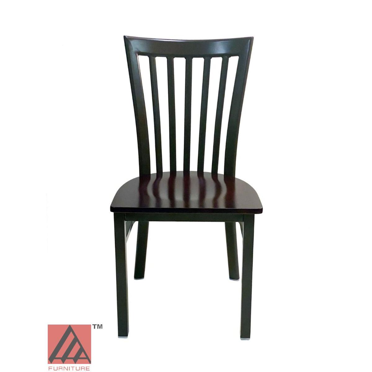 AAA Furniture Vertical Slats 35" Black Metal Chair with Brown Wood Seat