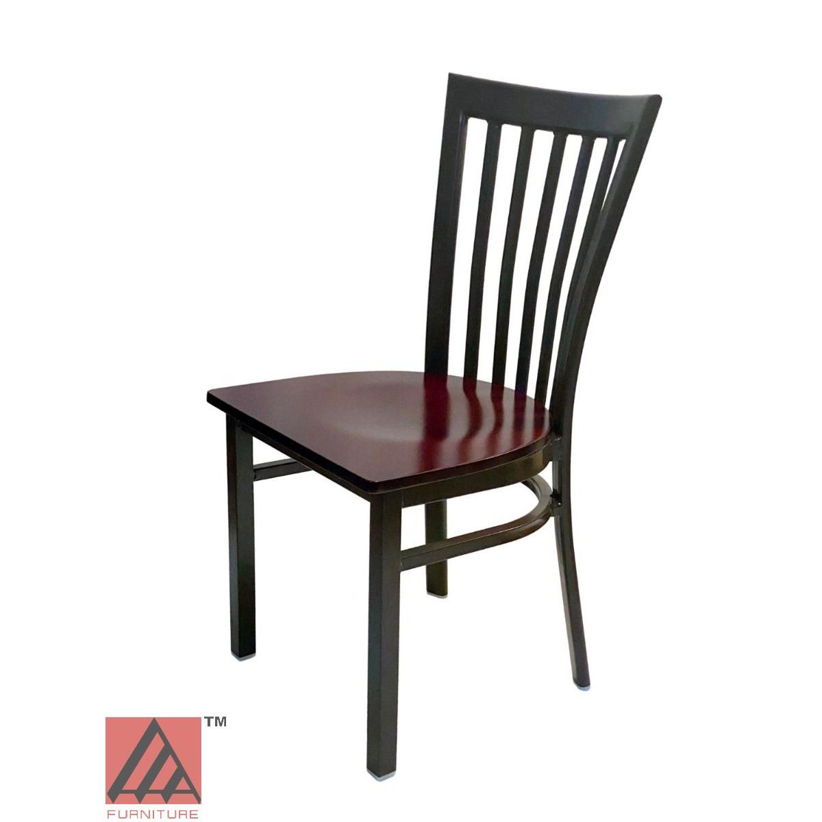 AAA Furniture Vertical Slats 35" Black Metal Chair with Brown Wood Seat