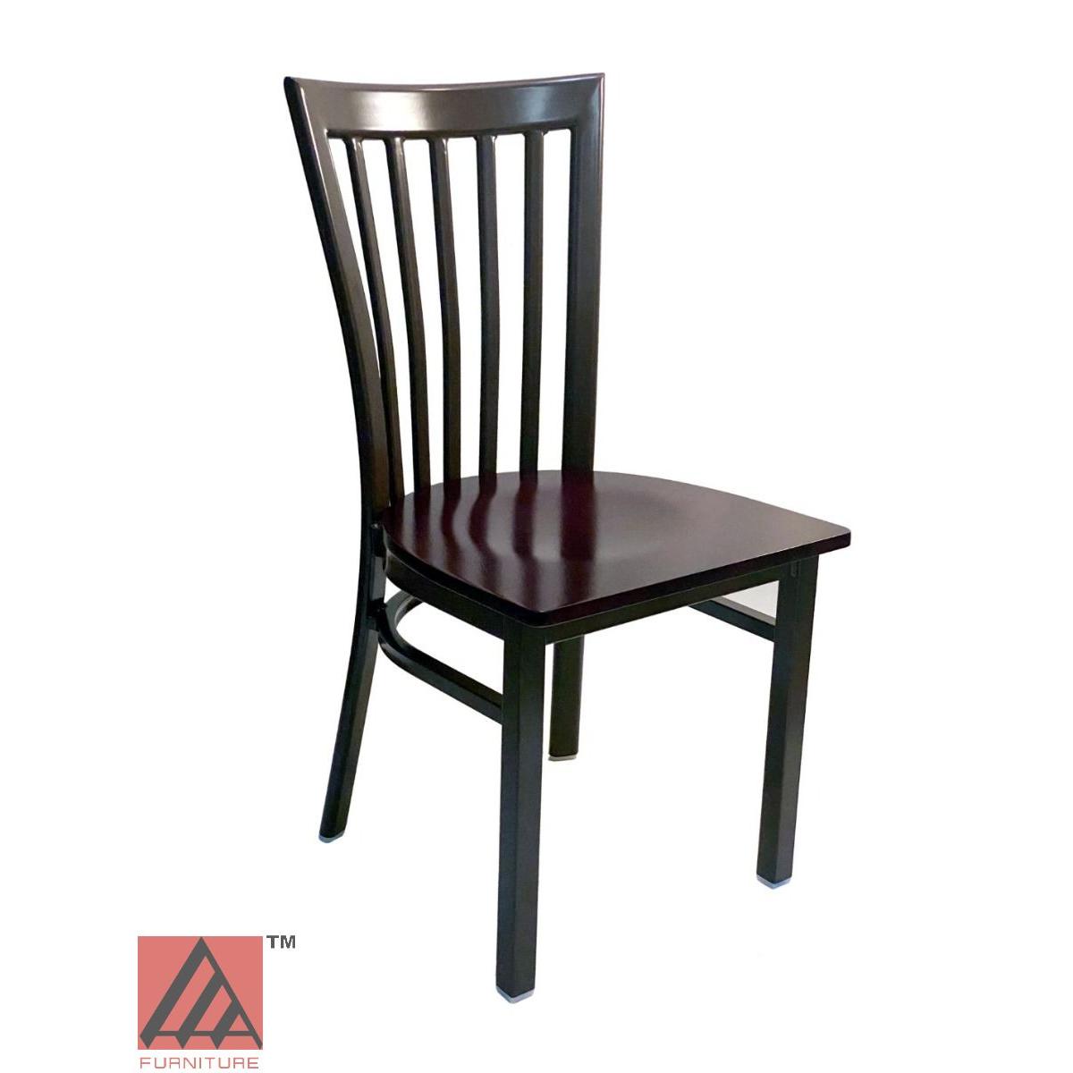 AAA Furniture Vertical Slats 35" Black Metal Chair with Brown Wood Seat
