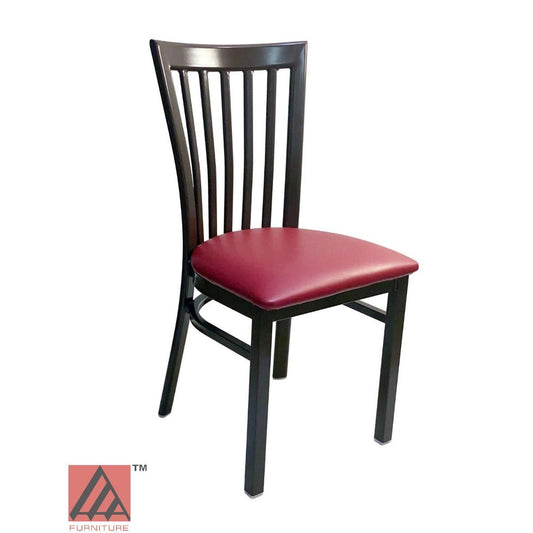 AAA Furniture Vertical Slats 35" Black Metal Chair with Claret Vinyl Seat