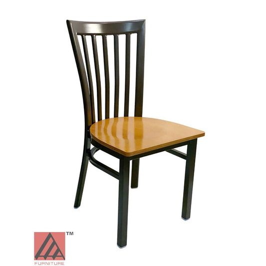 AAA Furniture Vertical Slats 35" Black Metal Chair with Natural Wood Seat