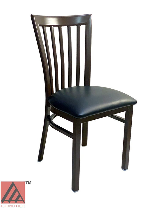 AAA Furniture Vertical Slats 35" Dark Brown Metal Chair with Black Vinyl Seat