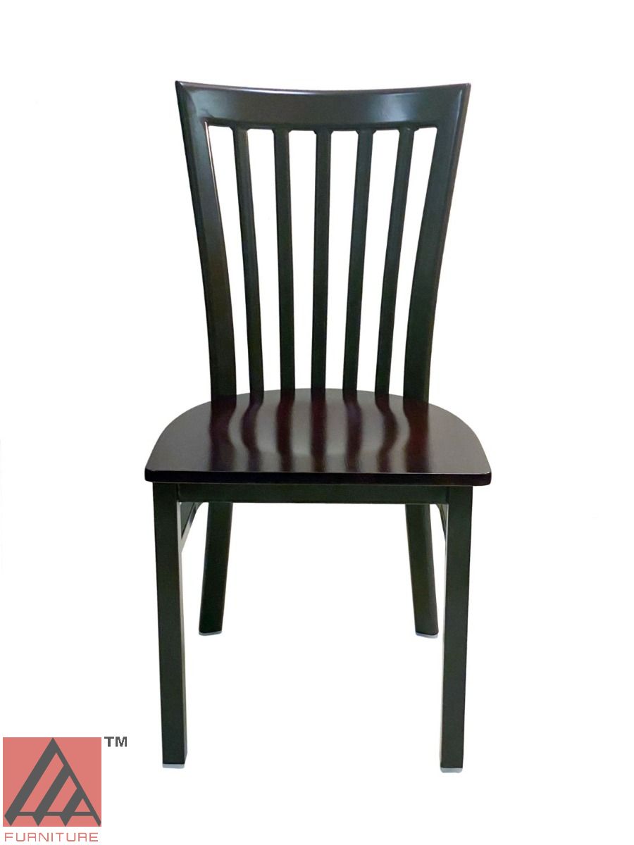 AAA Furniture Vertical Slats 35" Dark Brown Metal Chair with Brown Wood Seat