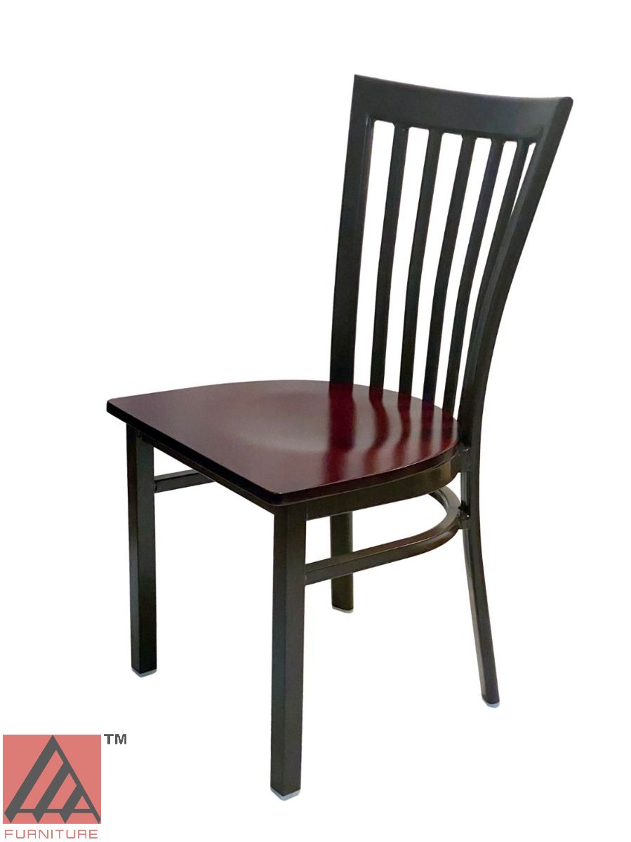 AAA Furniture Vertical Slats 35" Dark Brown Metal Chair with Brown Wood Seat