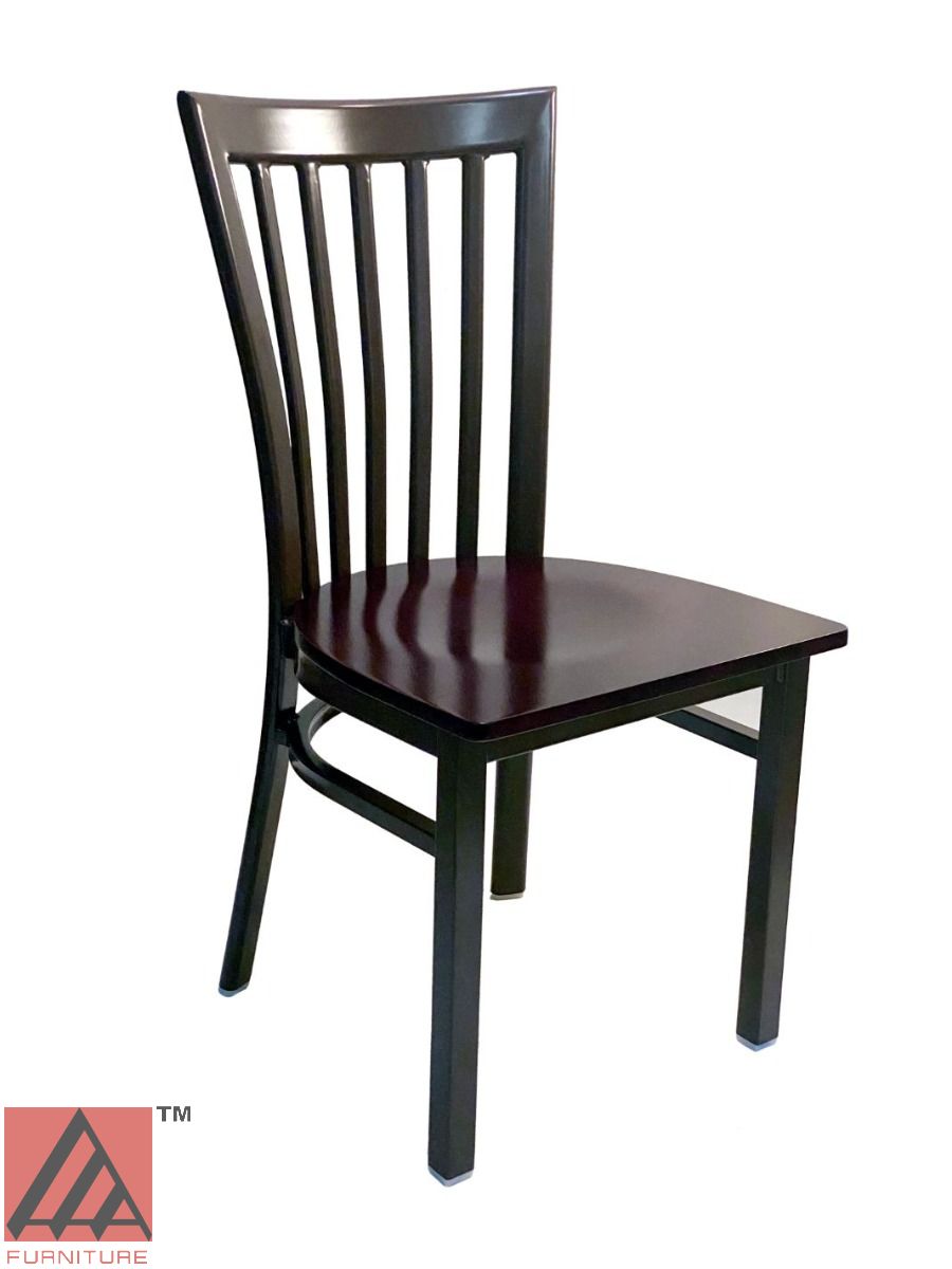 AAA Furniture Vertical Slats 35" Dark Brown Metal Chair with Brown Wood Seat