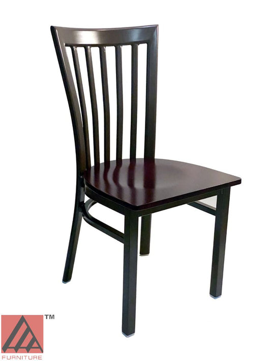AAA Furniture Vertical Slats 35" Dark Brown Metal Chair with Brown Wood Seat