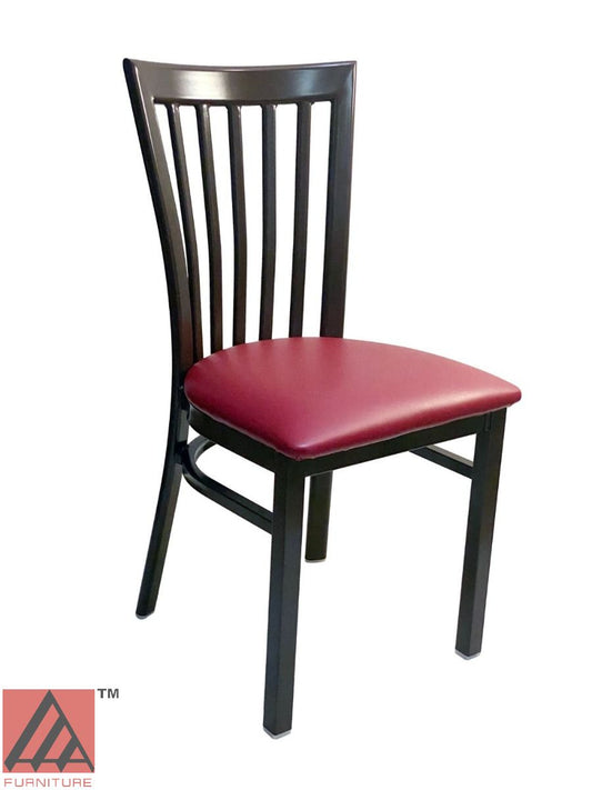 AAA Furniture Vertical Slats 35" Dark Brown Metal Chair with Claret Vinyl Seat