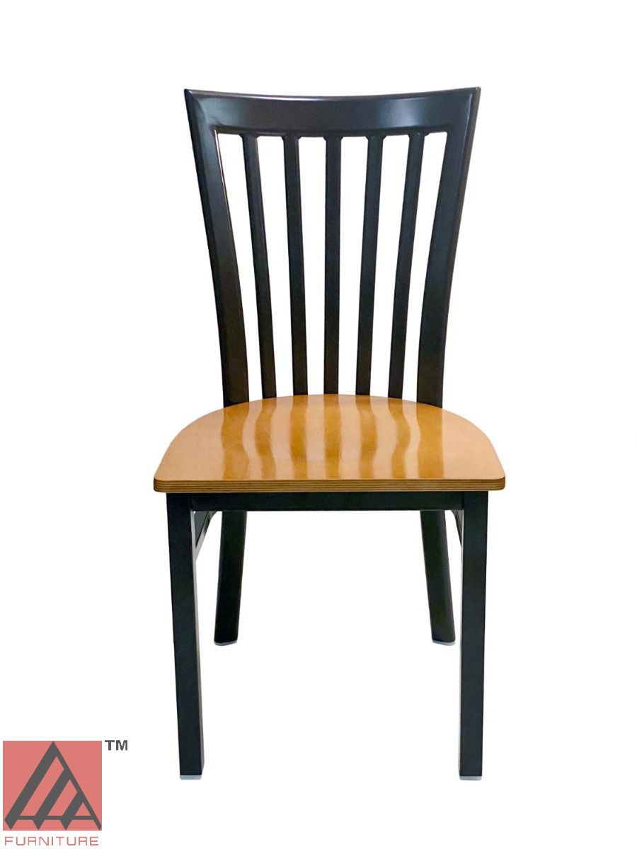 AAA Furniture Vertical Slats 35" Dark Brown Metal Chair with Natural Wood Seat