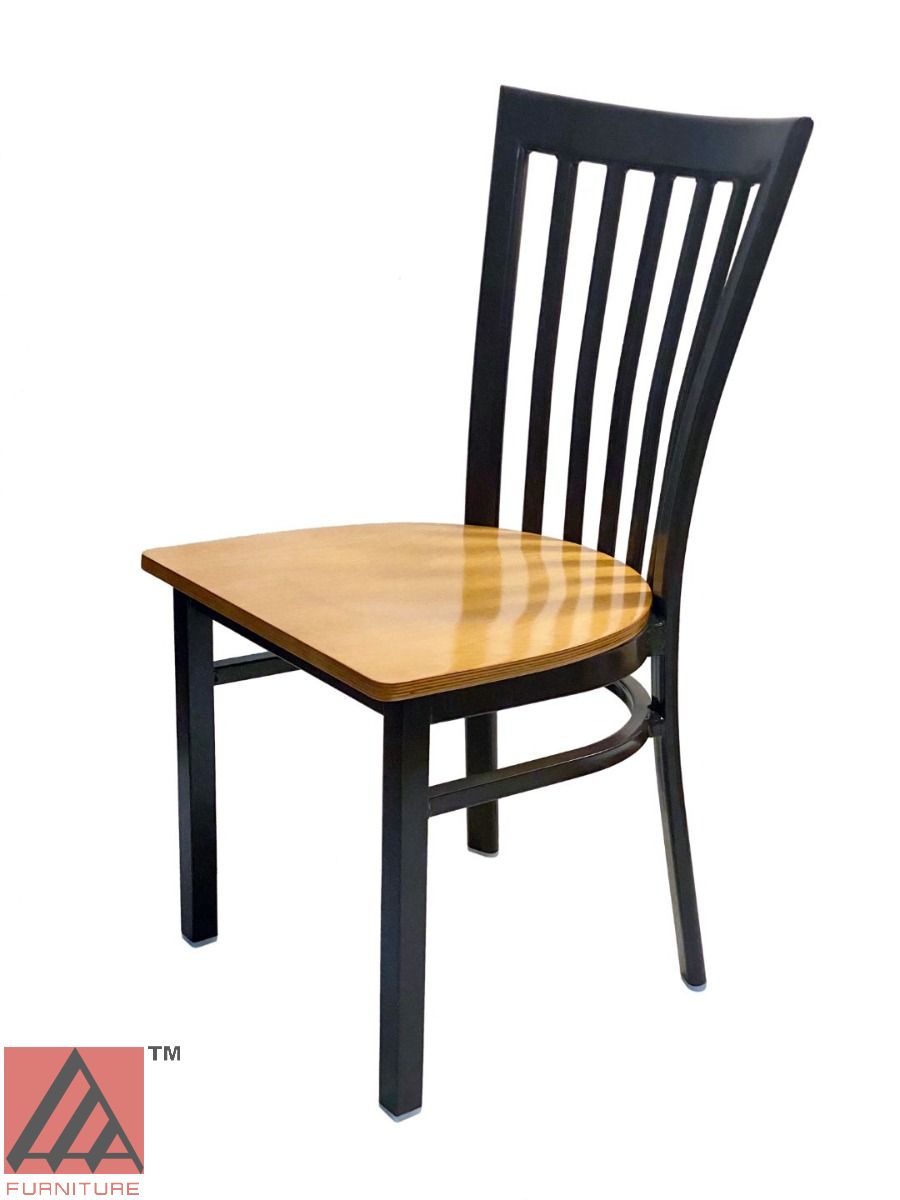 AAA Furniture Vertical Slats 35" Dark Brown Metal Chair with Natural Wood Seat