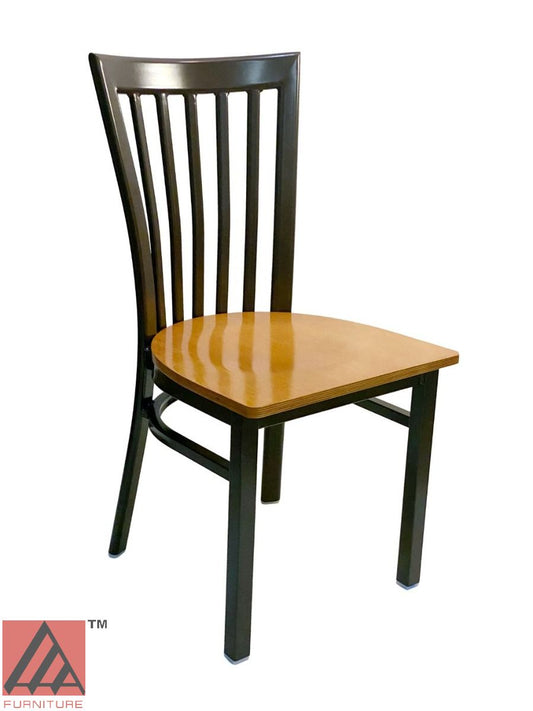 AAA Furniture Vertical Slats 35" Dark Brown Metal Chair with Natural Wood Seat