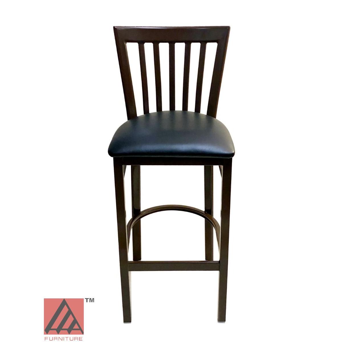 AAA Furniture Vertical Slats 42" Black Metal Bar Stool with Black Grade 4 Vinyl Seat