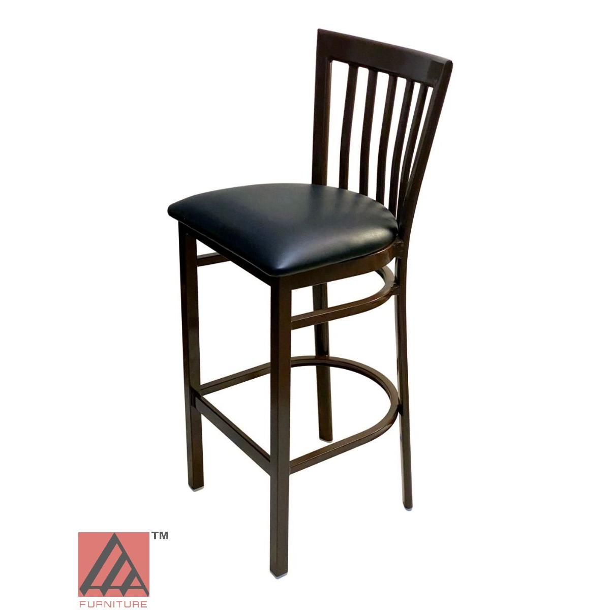 AAA Furniture Vertical Slats 42" Black Metal Bar Stool with Black Grade 4 Vinyl Seat
