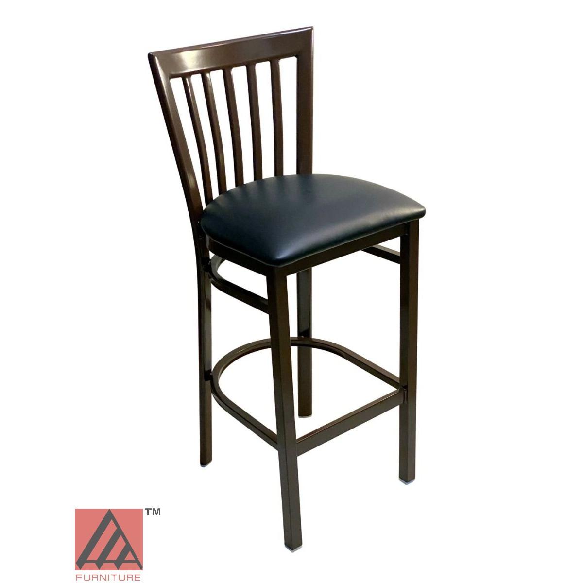 AAA Furniture Vertical Slats 42" Black Metal Bar Stool with Black Grade 4 Vinyl Seat