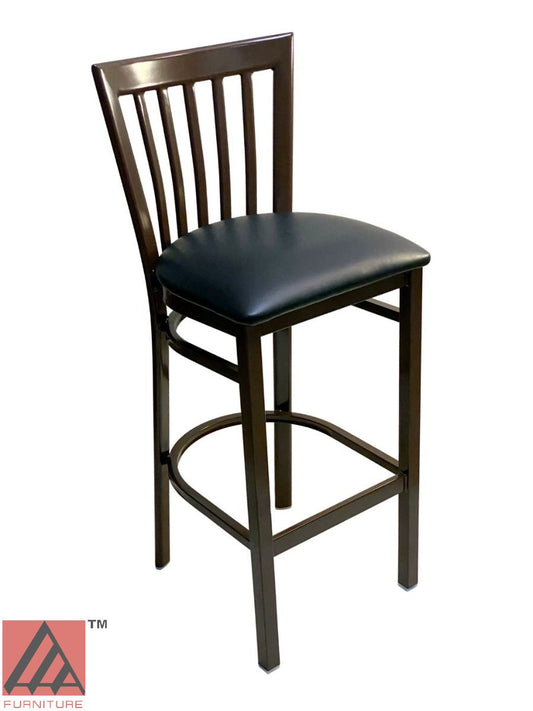 AAA Furniture Vertical Slats 42" Black Metal Bar Stool with Black Grade 4 Vinyl Seat