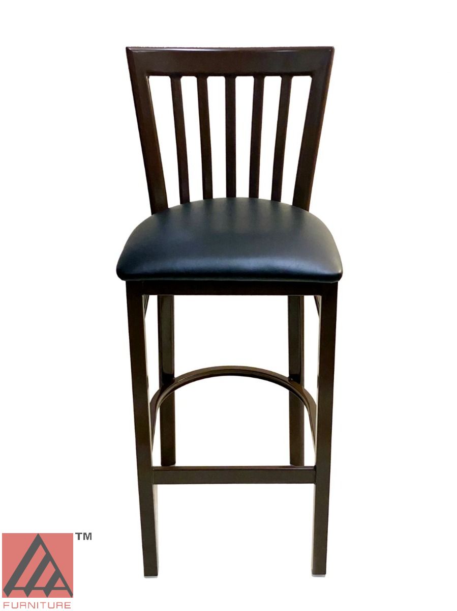 AAA Furniture Vertical Slats 42" Black Metal Bar Stool with Black Grade 5 Vinyl Seat