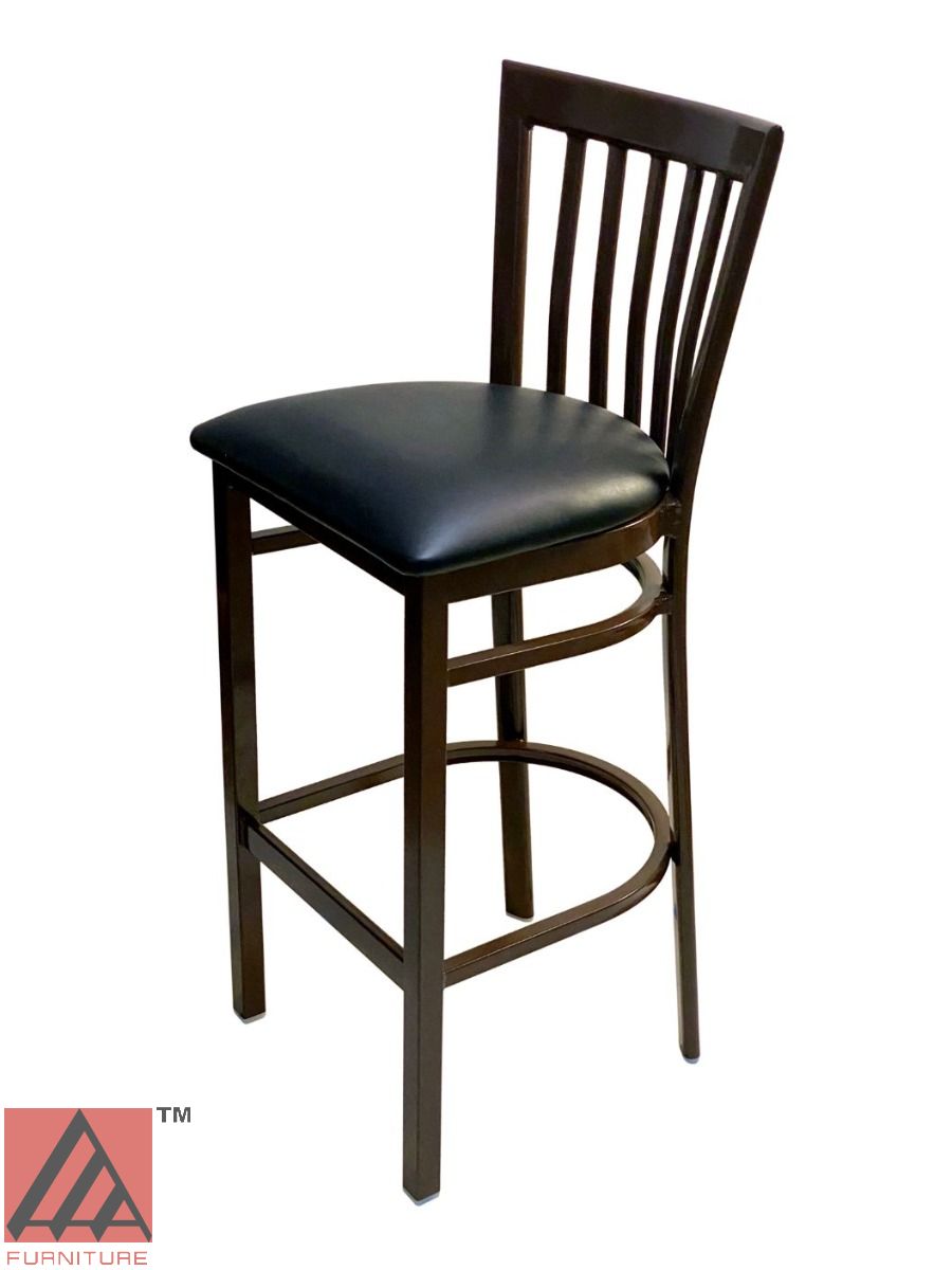 AAA Furniture Vertical Slats 42" Black Metal Bar Stool with Black Grade 5 Vinyl Seat