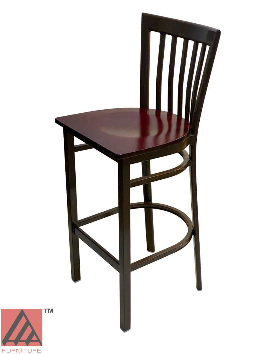 AAA Furniture Vertical Slats 42" Dark Brown Metal Bar Stool with Brown Wood Seat