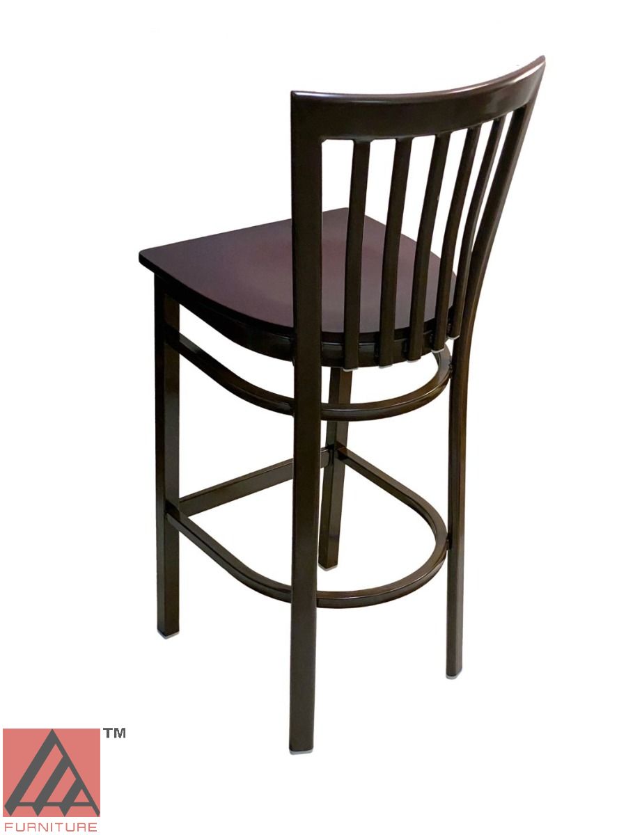 AAA Furniture Vertical Slats 42" Dark Brown Metal Bar Stool with Brown Wood Seat