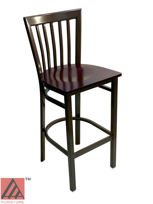 AAA Furniture Vertical Slats 42" Dark Brown Metal Bar Stool with Brown Wood Seat