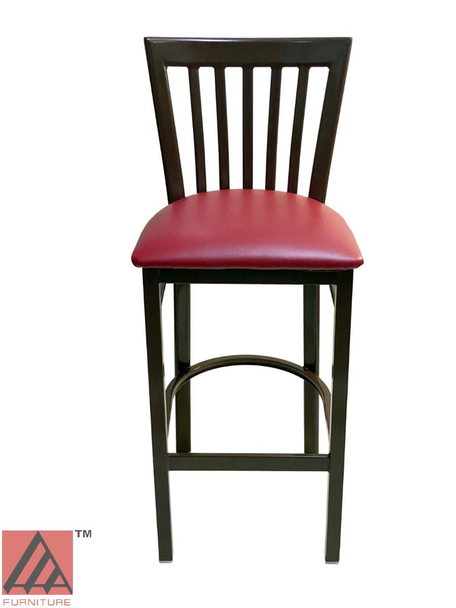 AAA Furniture Vertical Slats 42" Dark Brown Metal Bar Stool with Claret Customer Owned Material Seat