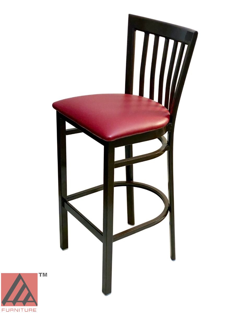 AAA Furniture Vertical Slats 42" Dark Brown Metal Bar Stool with Claret Customer Owned Material Seat