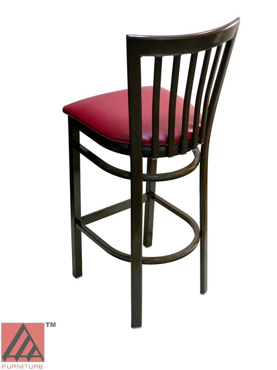 AAA Furniture Vertical Slats 42" Dark Brown Metal Bar Stool with Claret Customer Owned Material Seat