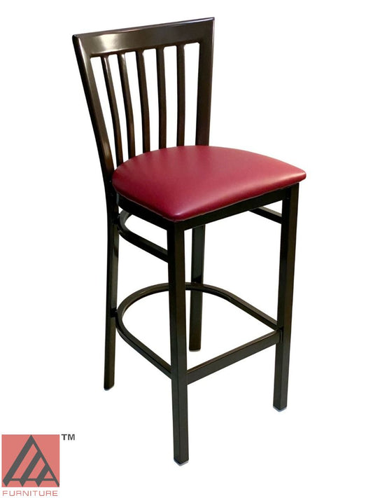 AAA Furniture Vertical Slats 42" Dark Brown Metal Bar Stool with Claret Customer Owned Material Seat