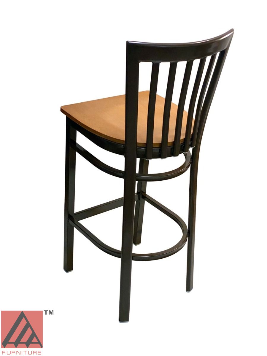 AAA Furniture Vertical Slats 42" Dark Brown Metal Bar Stool with Natural Wood Seat