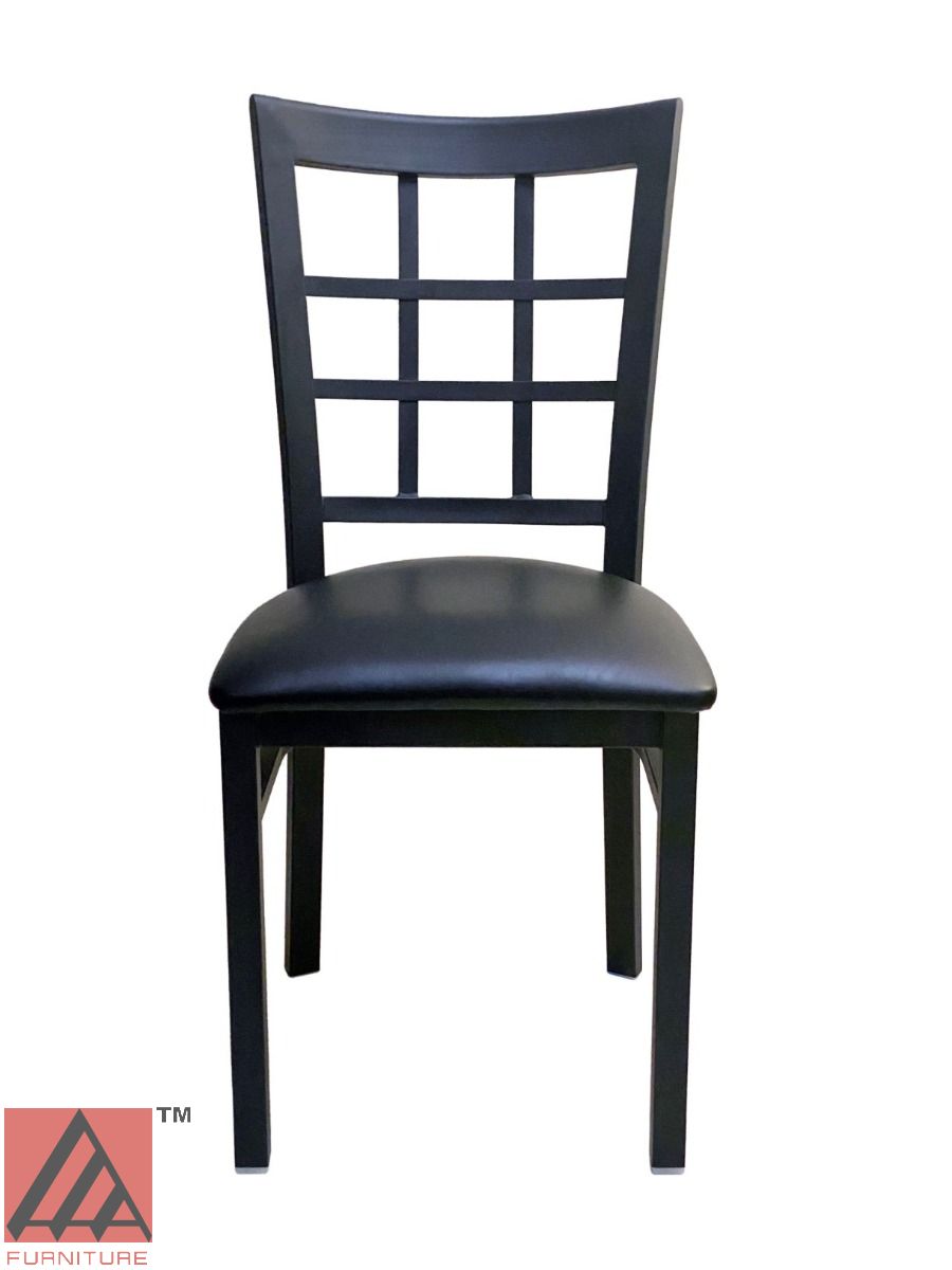 AAA Furniture Window Back 36" Black Metal Chair with Black Customer Owned Material Seat