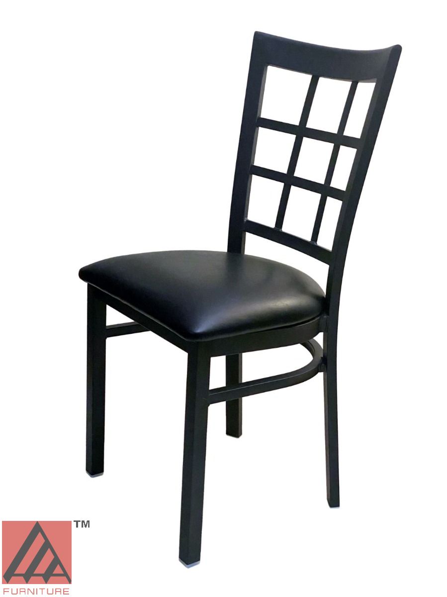 AAA Furniture Window Back 36" Black Metal Chair with Black Customer Owned Material Seat