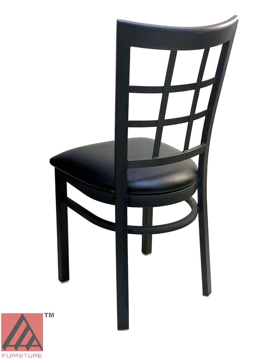 AAA Furniture Window Back 36" Black Metal Chair with Black Customer Owned Material Seat