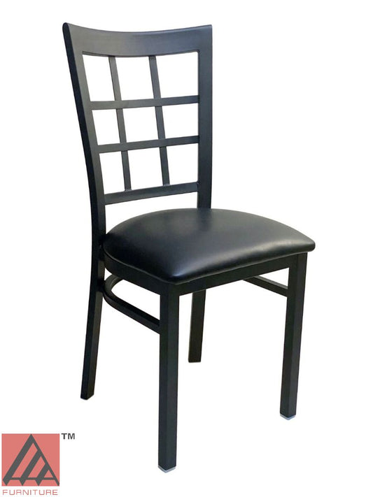 AAA Furniture Window Back 36" Black Metal Chair with Black Customer Owned Material Seat
