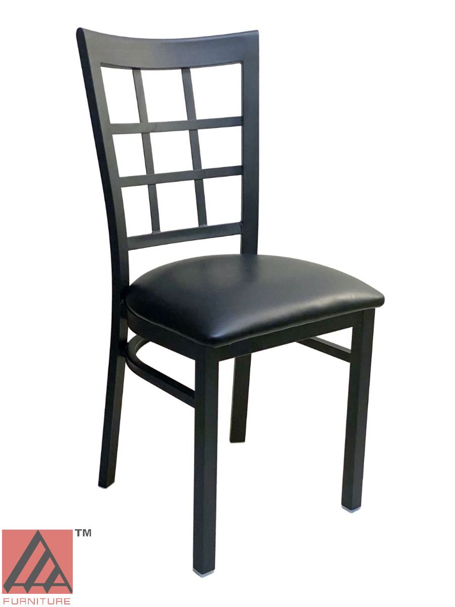 AAA Furniture Window Back 36" Black Metal Chair with Black Grade 4 Vinyl Seat