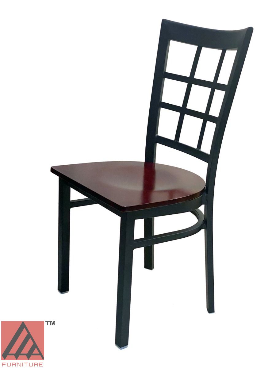 AAA Furniture Window Back 36" Black Metal Chair with Brown Wood Seat