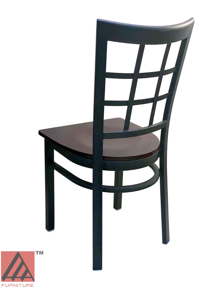 AAA Furniture Window Back 36" Black Metal Chair with Brown Wood Seat