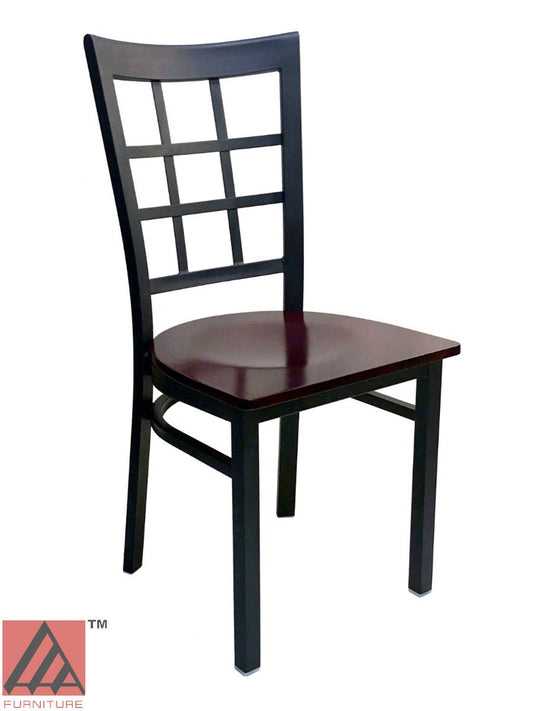 AAA Furniture Window Back 36" Black Metal Chair with Brown Wood Seat