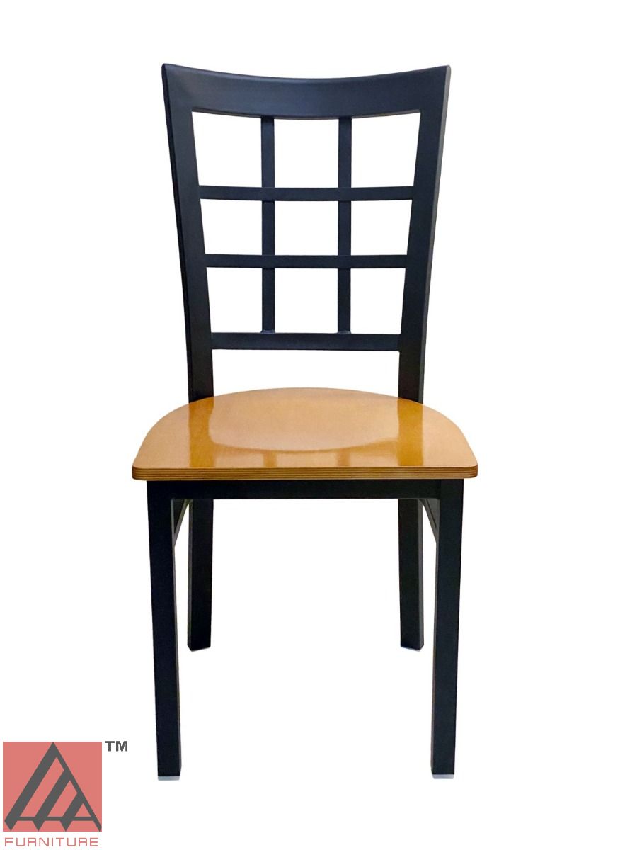 AAA Furniture Window Back 36" Black Metal Chair with Natural Wood Seat