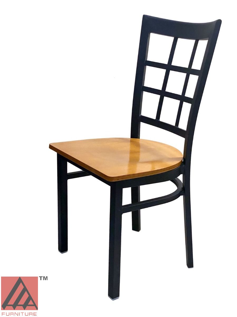 AAA Furniture Window Back 36" Black Metal Chair with Natural Wood Seat