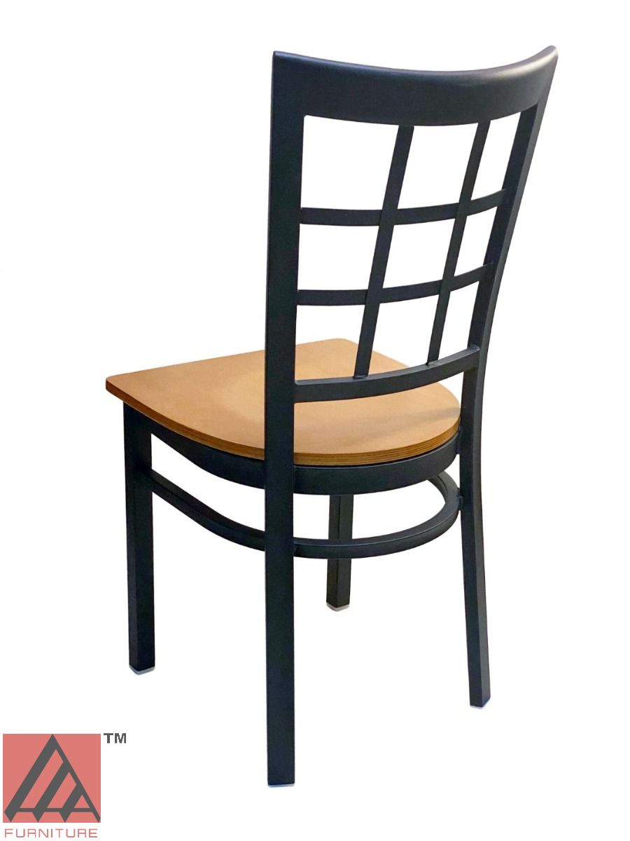 AAA Furniture Window Back 36" Black Metal Chair with Natural Wood Seat