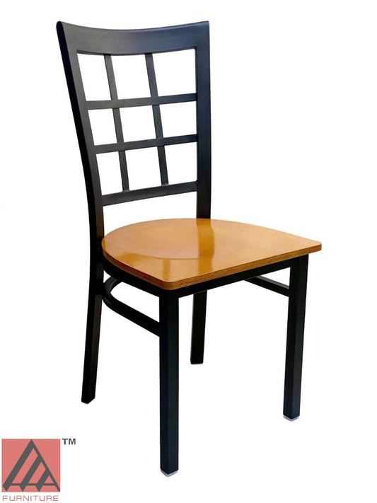 AAA Furniture Window Back 36" Black Metal Chair with Natural Wood Seat