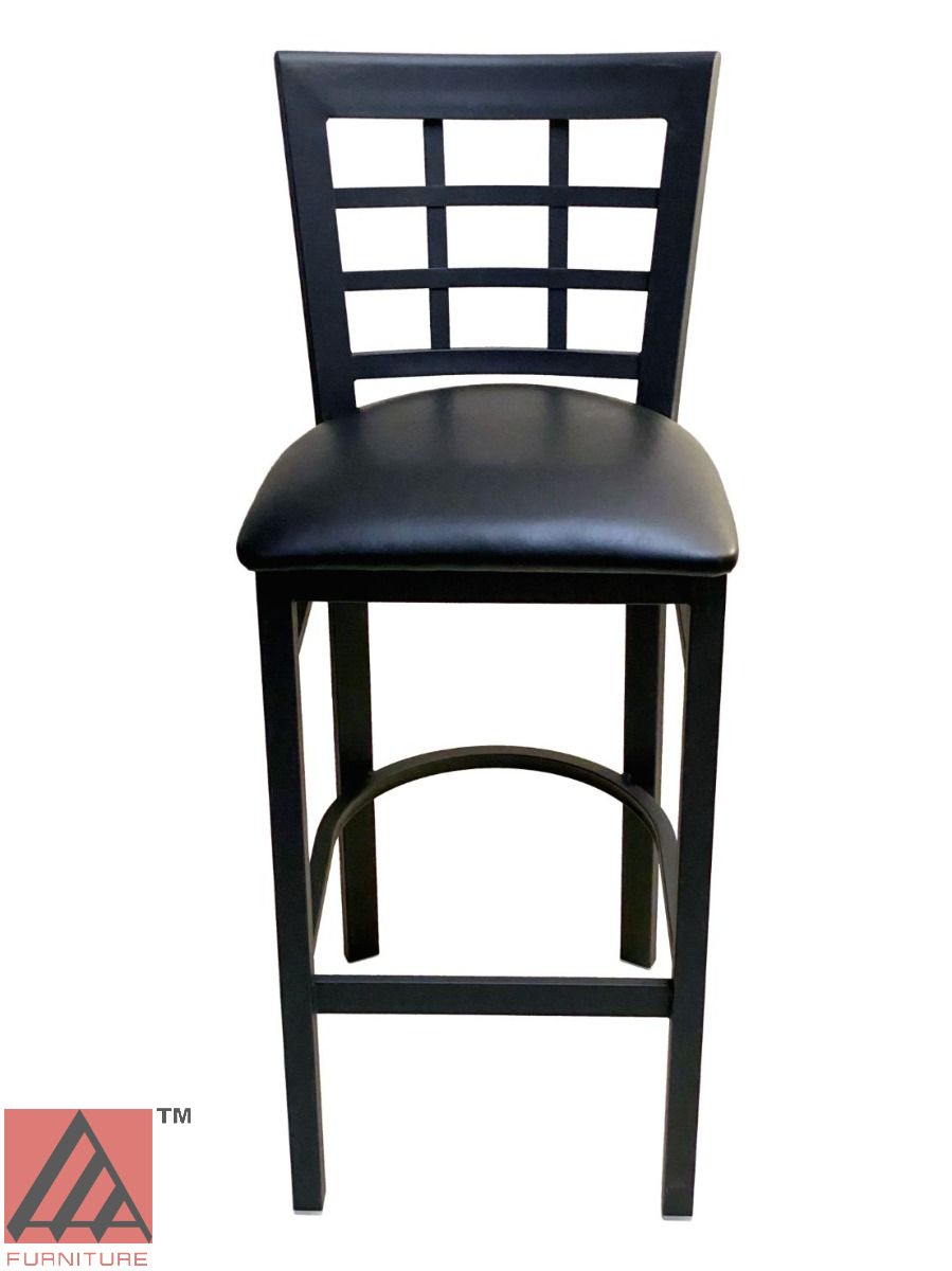 AAA Furniture Window Back 41" Black Metal Bar Stool with Black Customer Owned Material Seat