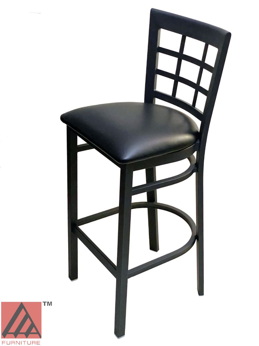 AAA Furniture Window Back 41" Black Metal Bar Stool with Black Customer Owned Material Seat