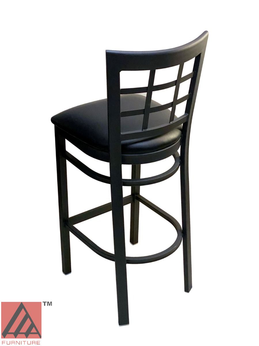 AAA Furniture Window Back 41" Black Metal Bar Stool with Black Customer Owned Material Seat