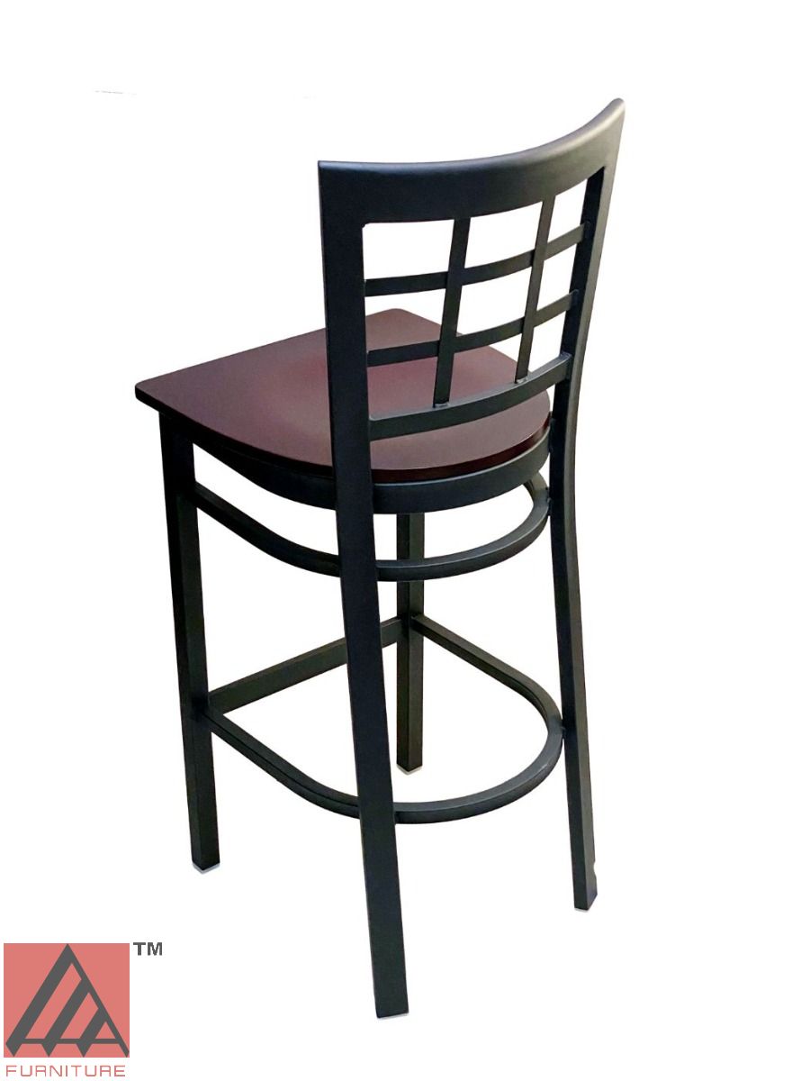 AAA Furniture Window Back 41" Black Metal Bar Stool with Brown Wood Seat