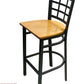 AAA Furniture Window Back 41" Black Metal Bar Stool with Natural Wood Seat