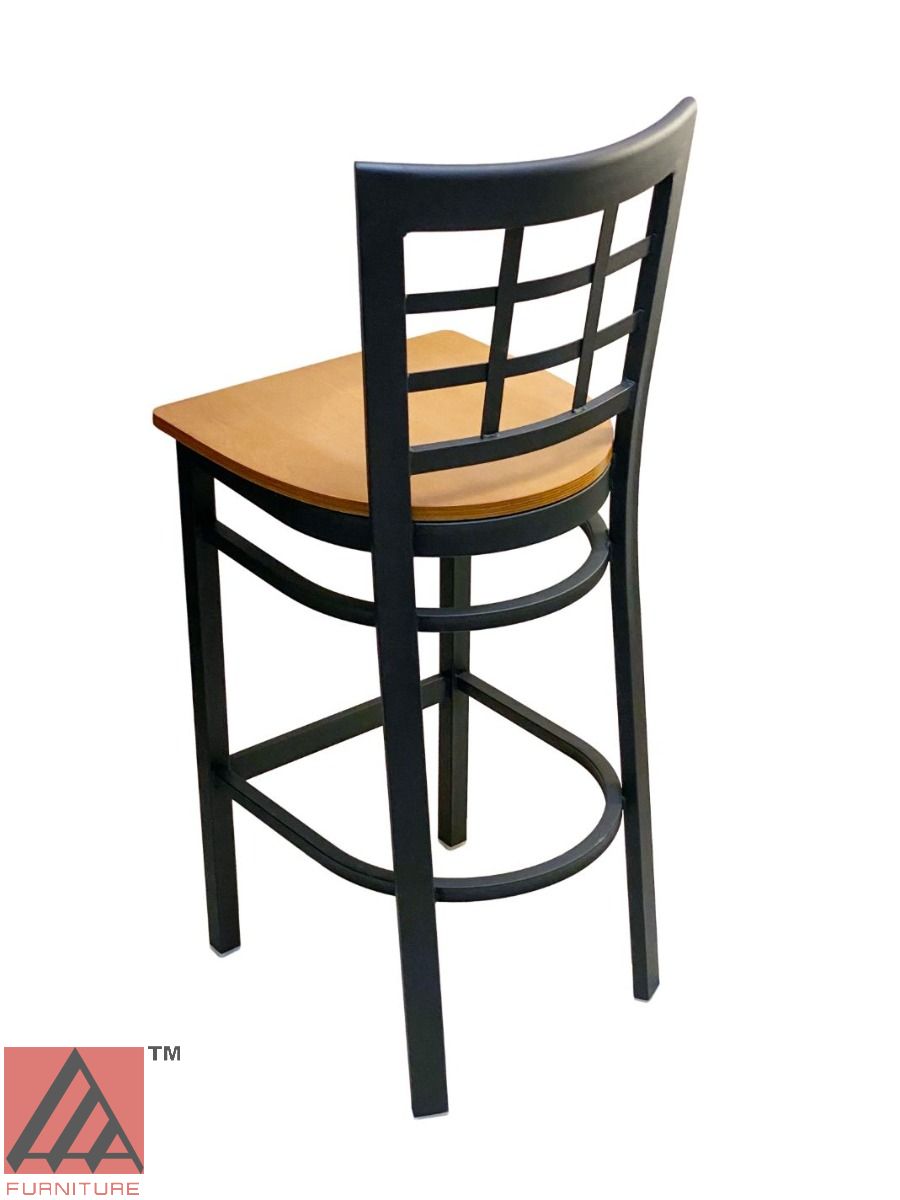 AAA Furniture Window Back 41" Black Metal Bar Stool with Natural Wood Seat