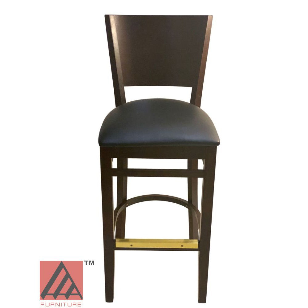 AAA Furniture Wood Back 45" Walnut Bar Stool with Black Vinyl Seat