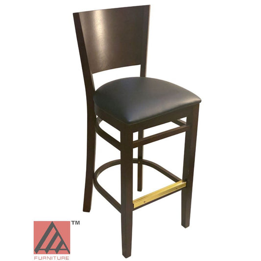 AAA Furniture Wood Back 45" Walnut Bar Stool with Black Vinyl Seat