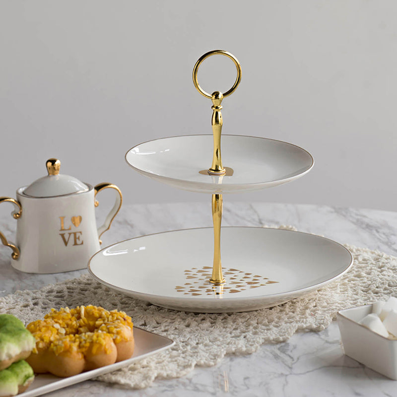 A&B Home 10" x 10" Bundle of 73 Amore Two-Tier Gold and White Dessert Plate