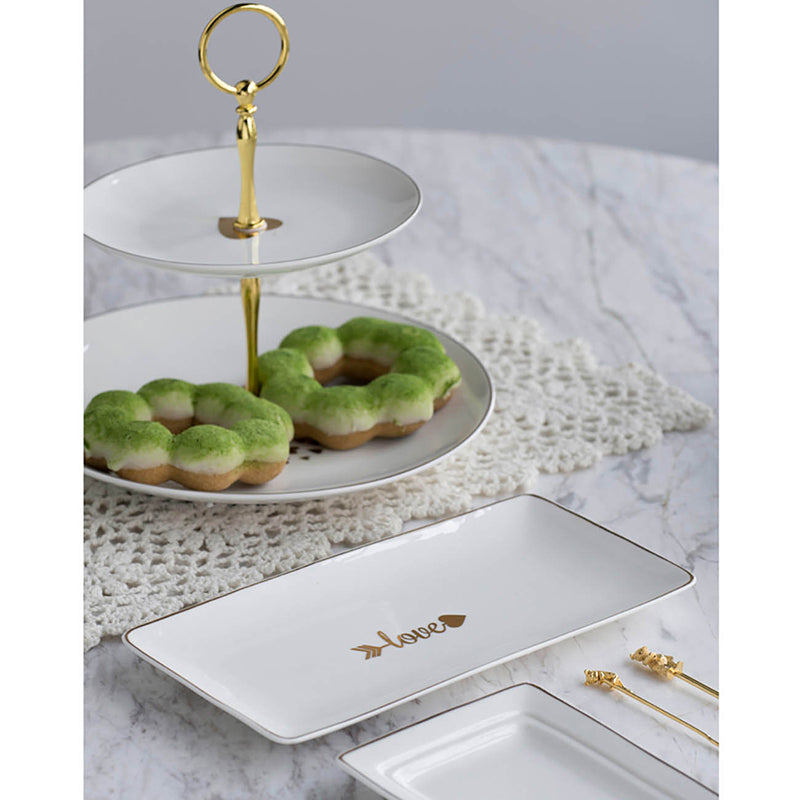 A&B Home 10" x 10" Bundle of 73 Amore Two-Tier Gold and White Dessert Plate